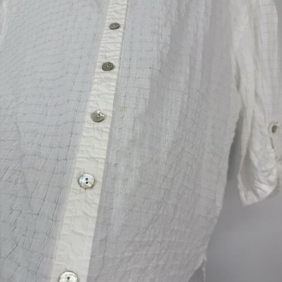 Eileen Fisher White Windowpane Weave Button Up 3/4 Sleeve Top Size PL/PG Minimal - Picture 6 of 11